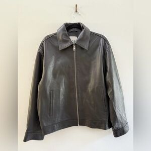 COS Women's Leather Bomber Jacket, Black, Size Medium